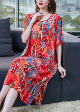 Load image into Gallery viewer, Bohemian Red O Neck Print Patchwork Silk Mid Dress Summer