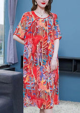 Load image into Gallery viewer, Bohemian Red O Neck Print Patchwork Silk Mid Dress Summer