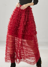 Load image into Gallery viewer, Bohemian Red Ruffled Tulle Skirt Summer