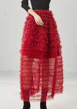 Load image into Gallery viewer, Bohemian Red Ruffled Tulle Skirt Summer