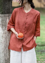 Load image into Gallery viewer, Bohemian Red Wrinkled Patchwork Linen Shirt Tops Bracelet Sleeve