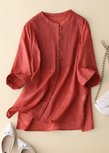 Load image into Gallery viewer, Bohemian Red Wrinkled Patchwork Linen Shirt Tops Bracelet Sleeve