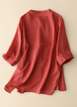 Load image into Gallery viewer, Bohemian Red Wrinkled Patchwork Linen Shirt Tops Bracelet Sleeve