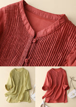 Load image into Gallery viewer, Bohemian Red Wrinkled Patchwork Linen Shirt Tops Bracelet Sleeve