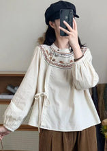 Load image into Gallery viewer, Bohemian Retro White Embroidered Lace Up Corduroy Shirt Spring