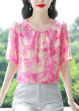 Load image into Gallery viewer, Bohemian Rose O Neck Print Chiffon Blouses Summer