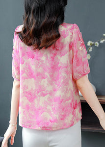 Bohemian Rose O Neck Print Chiffon Blouses Summer