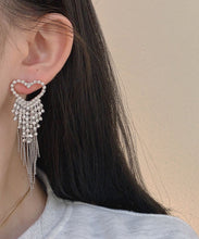 Load image into Gallery viewer, Bohemian Silk Sterling Silver Zircon Love Tassel Drop Earrings