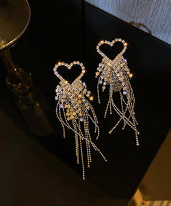 Bohemian Silk Sterling Silver Zircon Love Tassel Drop Earrings