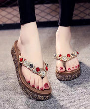 Load image into Gallery viewer, Bohemian Splicing Wedge Brown Flip Flops Zircon