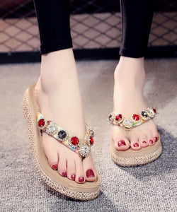 Bohemian Splicing Wedge Brown Flip Flops Zircon