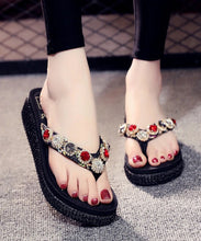 Load image into Gallery viewer, Bohemian Splicing Wedge Brown Flip Flops Zircon