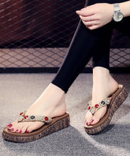 Load image into Gallery viewer, Bohemian Splicing Wedge Brown Flip Flops Zircon