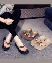 Load image into Gallery viewer, Bohemian Splicing Wedge Brown Flip Flops Zircon