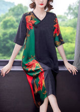 Load image into Gallery viewer, Bohemian V Neck Patchwork Print Button Silk Maxi Dresses Short Sleeve