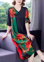 Load image into Gallery viewer, Bohemian V Neck Patchwork Print Button Silk Maxi Dresses Short Sleeve