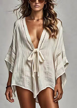 Load image into Gallery viewer, Bohemian White Oversized Lace Up Linen Cardigan Summer