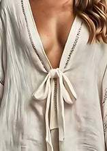 Load image into Gallery viewer, Bohemian White Oversized Lace Up Linen Cardigan Summer