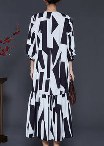 Bohemian White Oversized Print Chiffon Dresses Spring