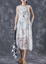 Load image into Gallery viewer, Bohemian White Print Backless Linen Holiday Dress Summer