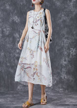 Load image into Gallery viewer, Bohemian White Print Backless Linen Holiday Dress Summer