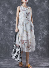 Load image into Gallery viewer, Bohemian White Print Backless Linen Holiday Dress Summer