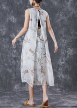 Load image into Gallery viewer, Bohemian White Print Backless Linen Holiday Dress Summer