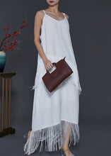 Load image into Gallery viewer, Bohemian White Tasseled Chiffon Spaghetti Strap Dress Summer