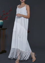 Load image into Gallery viewer, Bohemian White Tasseled Chiffon Spaghetti Strap Dress Summer