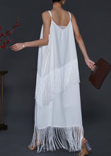 Load image into Gallery viewer, Bohemian White Tasseled Chiffon Spaghetti Strap Dress Summer