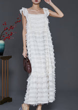 Load image into Gallery viewer, Bohemian White Tasseled Cotton Summer Dresses Sleeveless