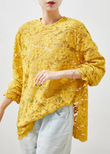 Load image into Gallery viewer, Bohemian Yellow Hollow Out Side Open Lace Top Summer