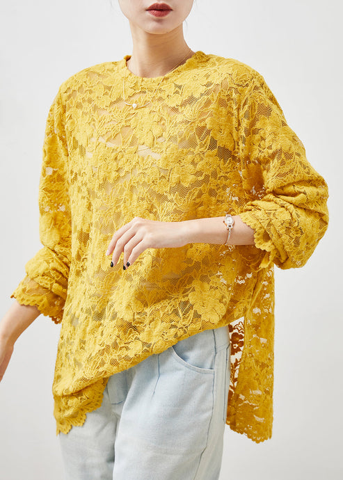 Bohemian Yellow Hollow Out Side Open Lace Top Summer