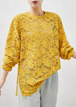 Load image into Gallery viewer, Bohemian Yellow Hollow Out Side Open Lace Top Summer