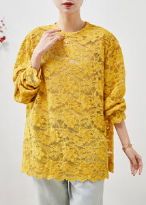 Bohemian Yellow Hollow Out Side Open Lace Top Summer