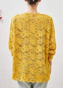 Bohemian Yellow Hollow Out Side Open Lace Top Summer