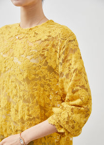 Bohemian Yellow Hollow Out Side Open Lace Top Summer