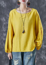 Load image into Gallery viewer, Bohemian Yellow O-Neck Oversized Nail Bead Cotton Top Lantern Sleeve