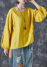 Load image into Gallery viewer, Bohemian Yellow O-Neck Oversized Nail Bead Cotton Top Lantern Sleeve