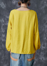 Load image into Gallery viewer, Bohemian Yellow O-Neck Oversized Nail Bead Cotton Top Lantern Sleeve