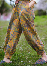 Load image into Gallery viewer, Bohemian Yellow Pockets Print Cotton Lantern Pants Spring