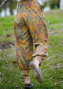 Bohemian Yellow Pockets Print Cotton Lantern Pants Spring