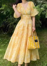 Load image into Gallery viewer, Bohemian Yellow V Neck Print Chiffon Long Dress Summer