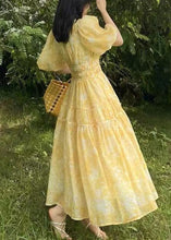 Load image into Gallery viewer, Bohemian Yellow V Neck Print Chiffon Long Dress Summer