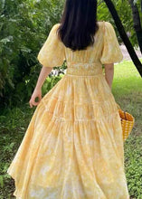 Load image into Gallery viewer, Bohemian Yellow V Neck Print Chiffon Long Dress Summer