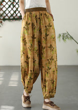 Load image into Gallery viewer, Bohemian Yellow Wrinkled Elastic Waist Crop Lantern Pants