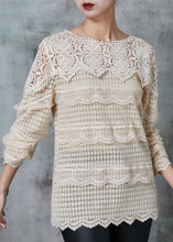 Load image into Gallery viewer, Boho Apricot Hollow Out Patchwork Knit Blouse Tops Spring