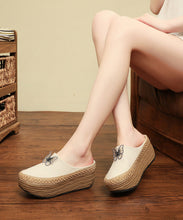 Load image into Gallery viewer, Boho Beige Butterfly Cotton Fabric Wedge Heels Slide Sandals