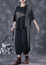 Load image into Gallery viewer, Boho Black Cinched Patchwork Striped Cotton Two Piece Set Summer