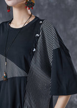 Load image into Gallery viewer, Boho Black Cinched Patchwork Striped Cotton Two Piece Set Summer